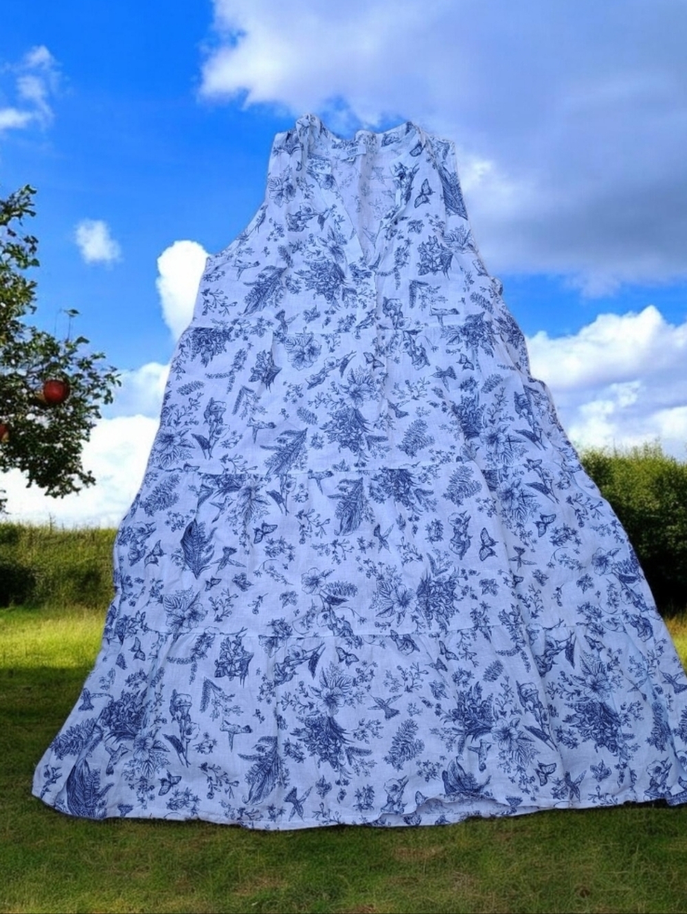 Linen Toile Tiered Sundress